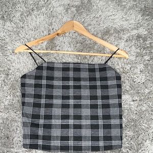 Plaid black and white crop top, size large, double sided front